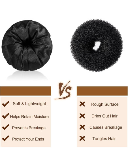 4 Donuts de Satén para Moño de Cabello Yuxung - Negro