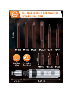 Juego de Destornillador de Impacto Manual AKM 12 PCS Acero S2 2