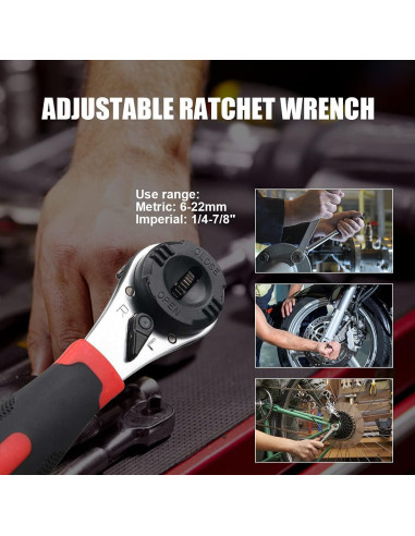 Kit Llave de Carraca Ajustable CMTOOL 6-22mm Mango Antideslizante