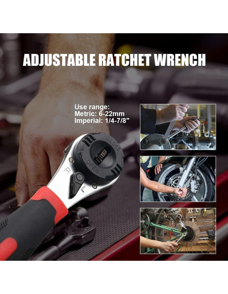 Kit Llave de Carraca Ajustable CMTOOL 6-22mm Mango Antideslizante