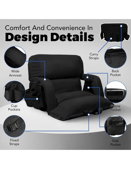 Sillas de Gradas Anchas y Reclinables yeyeeyyee - 57.15 cm Negro