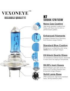 Paquete de 4 Bombillas Halógenas H7 12V 55W VEXONEYE 5000K 2