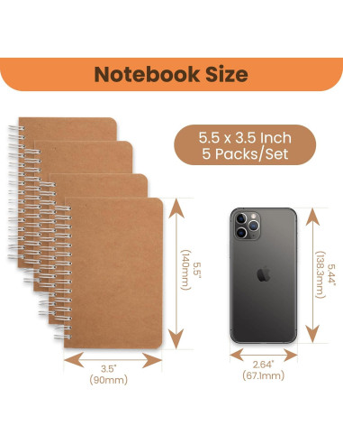 Cuaderno Espiral TWONE A6 Rayado 5 Piezas 180 Páginas 8.9x14 cm