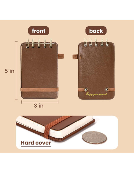 Cuaderno Espiral Yoment de Cuero 150 Páginas Marrón 7.62x12.7cm