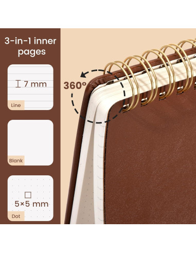 Cuaderno Espiral Yoment de Cuero 150 Páginas Marrón 7.62x12.7cm