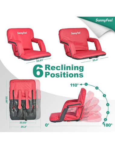 Asientos de Estadio SUNNYFEEL con Cojín y Respaldo 54 cm Rojo
