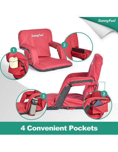 Asientos de Estadio SUNNYFEEL con Cojín y Respaldo 54 cm Rojo