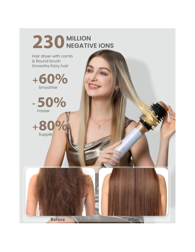 Secador y Cepillo 6 en 1 UKLISS Blanco - Estilizador Iónico para Cabello