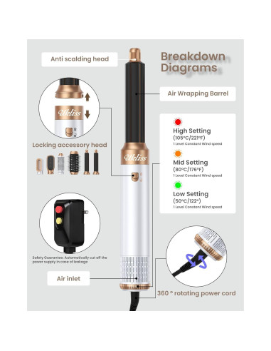 Secador y Cepillo 6 en 1 UKLISS Blanco - Estilizador Iónico para Cabello