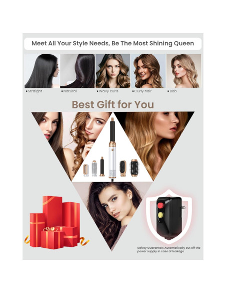 Secador y Cepillo 6 en 1 UKLISS Blanco - Estilizador Iónico para Cabello