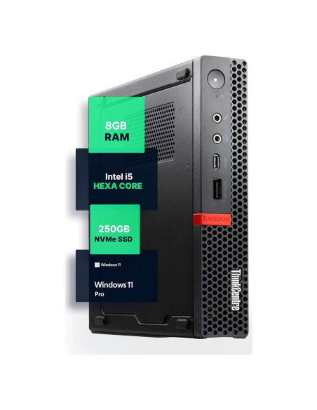Lenovo ThinkCentre M720Q Mini PC | Intel i5-8400T | 8GB RAM + 250GB SSD | Windows 11 Pro | Compacta