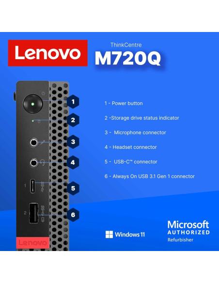 Lenovo ThinkCentre M720Q Mini PC | Intel i5-8400T | 8GB RAM + 250GB SSD | Windows 11 Pro | Compacta