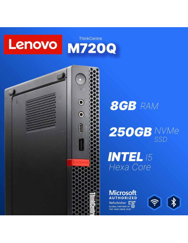 Lenovo ThinkCentre M720Q Mini PC | Intel i5-8400T | 8GB RAM + 250GB SSD | Windows 11 Pro | Compacta