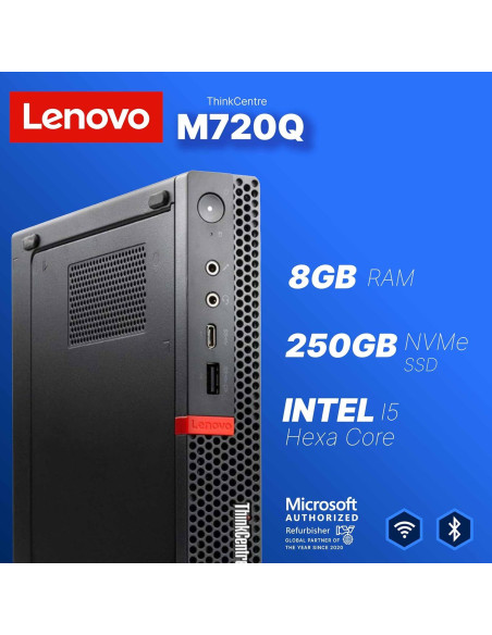Lenovo ThinkCentre M720Q Mini PC | Intel i5-8400T | 8GB RAM + 250GB SSD | Windows 11 Pro | Compacta