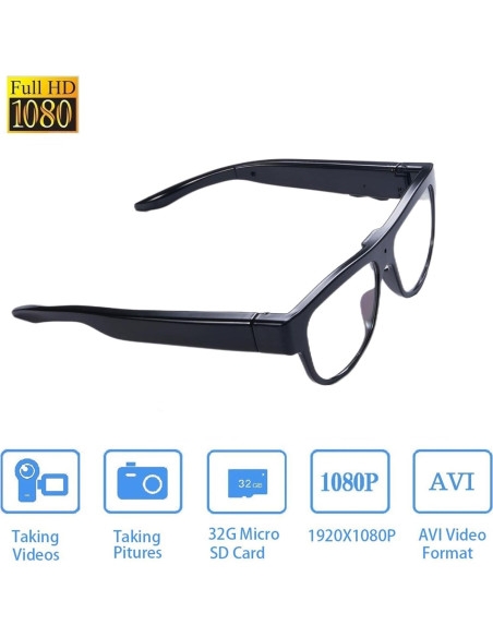 Gafas de grabación FNEWGK 1080p con tarjeta SD 32GB