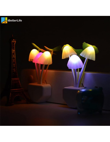 Luz Nocturna LED iBetterLife Hongo 2 Paquete Sensor Automático