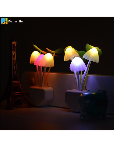 Luz Nocturna LED iBetterLife Hongo 2 Paquete Sensor Automático