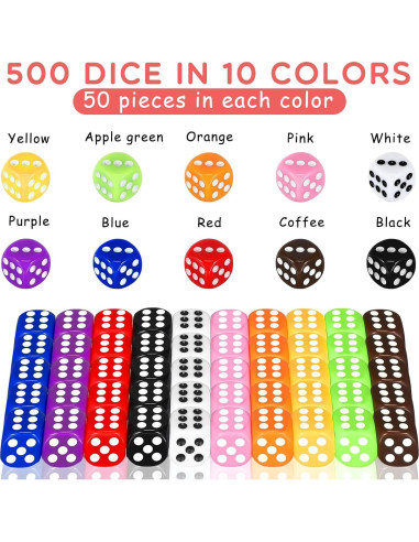 Dados Coloreados Syhood 500 Piezas 16mm para Juegos y Aula