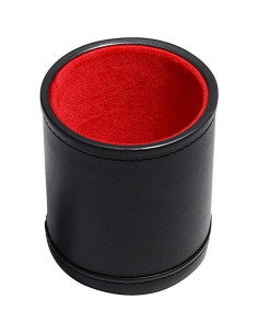 Copa de Dados de Cuero PU Negro con Fieltro Rojo y Dados 2