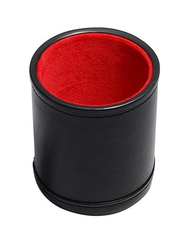 Copa de Dados de Cuero PU Negro con Fieltro Rojo y Dados