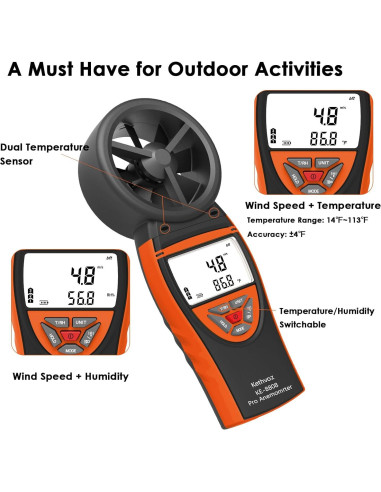 Anemómetro Digital Kethvoz KE-8808 - Medidor de Viento 0.3-30m/s