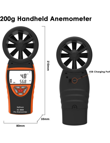 Anemómetro Digital Kethvoz KE-8808 - Medidor de Viento 0.3-30m/s