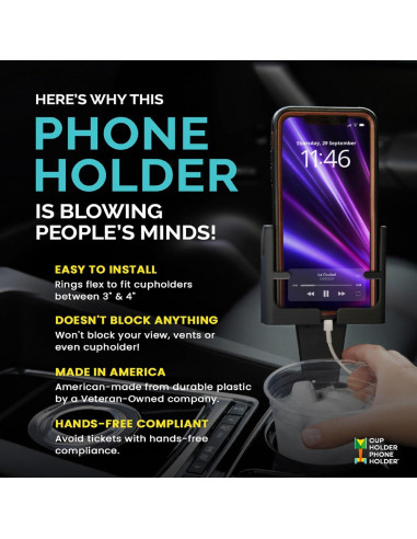 Soporte para Teléfono de Portavasos Ajustable CPS-25 Negro