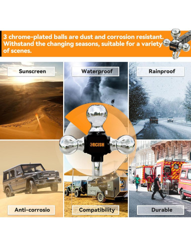 Soporte de Remolque ORCISH Tri-Bola 3 en 1 con Gancho