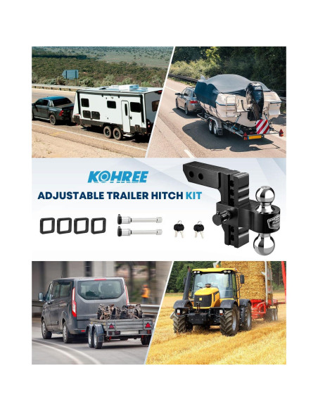 Enganche de Remolque Kohree Ajustable 6" Doble Bola 5,670 kg