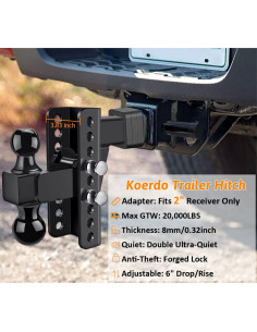 Enganche de Remolque Ajustable Koerdo 6" Caída 2" y 2-5/16" 2