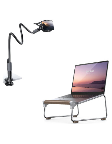 Soporte para teléfono Lamicall con cuello de ganso y base de madera