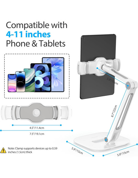 Soporte Ajustable para iPad AboveTEK - Aluminio Blanco 4"-11"