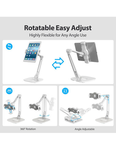 Soporte Ajustable para iPad AboveTEK - Aluminio Blanco 4"-11"