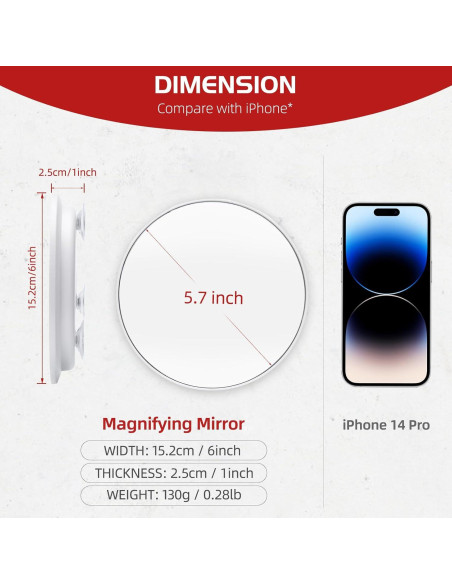 Espejo de Aumento 30X Jadazror 15.24 cm con Ventosas