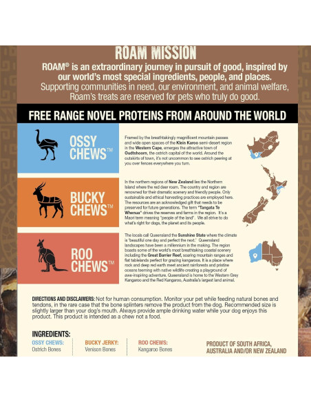 Golosinas para Perros ROAM - Variedad de Avestruz, Ciervo y Canguro