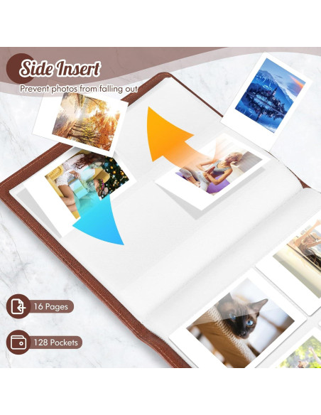 Álbum de Fotos Mini Ablus 128 Bolsillos Cuero Vegano Marrón
