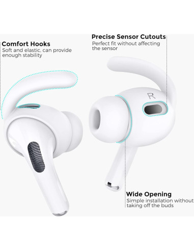 Ganchos Antideslizantes AhaStyle para AirPods Pro 2 - 3 Pares Blancos
