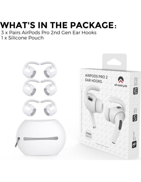 Ganchos Antideslizantes AhaStyle para AirPods Pro 2 - 3 Pares Blancos