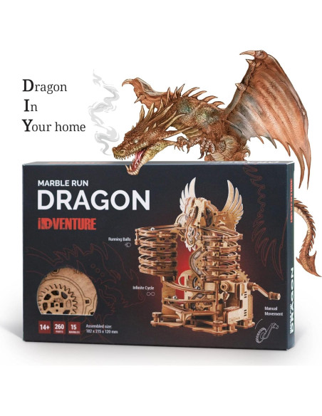 iDventure Carrera de Canicas de Madera DIY Dragón - Kit 3D