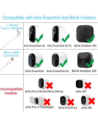 Cable de carga exterior AYIIFEI 7.92m para Arlo y Blink