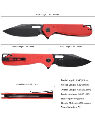 Cuchillo Plegable EMHTiii Rojo con Hoja de Acero D2 8.5cm