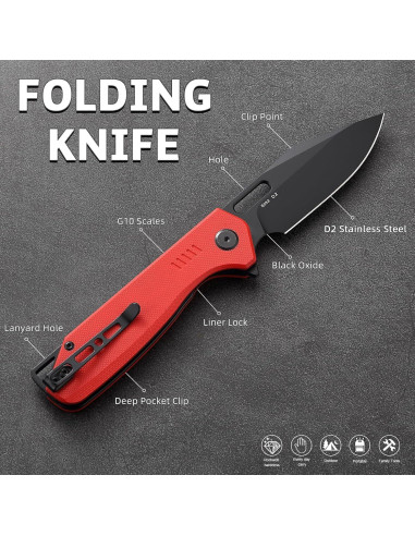 Cuchillo Plegable EMHTiii Rojo con Hoja de Acero D2 8.5cm