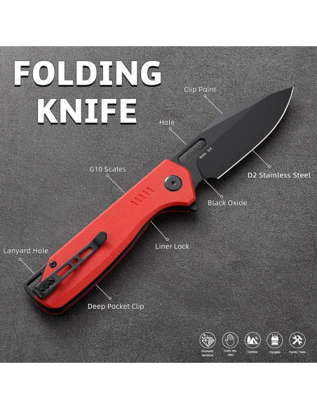 Cuchillo Plegable EMHTiii Rojo con Hoja de Acero D2 8.5cm