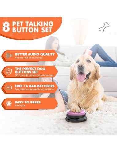Botones de Comunicación para Perros DCIAER - 8 Botones Grabables