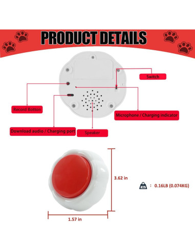 Botón de Grabación de Voz para Perros XLW 16MB Rojo