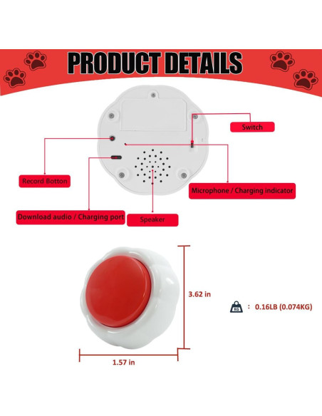 Botón de Grabación de Voz para Perros XLW 16MB Rojo