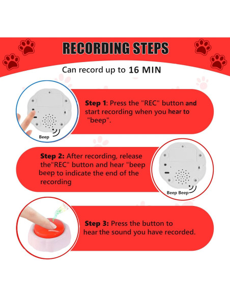 Botón de Grabación de Voz para Perros XLW 16MB Rojo