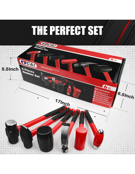 Juego de Martillos C&T 6 Piezas con Mango de Fibra de Vidrio