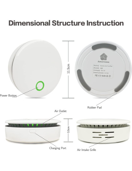 Purificador de Aire Portátil 2 en 1 Ozono e Iónico Recargable