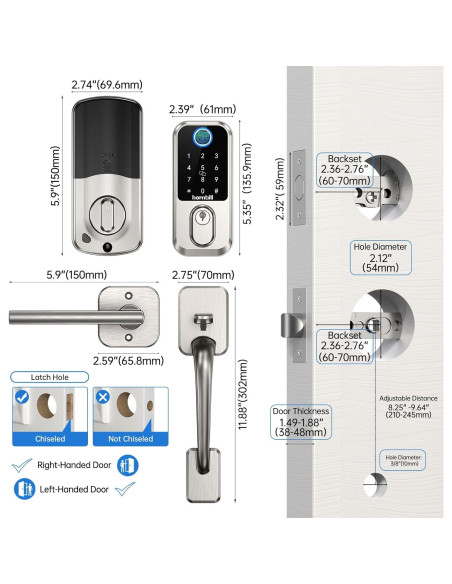 Cerradura Inteligente Hornbill Biométrica WiFi Niquel Satinado